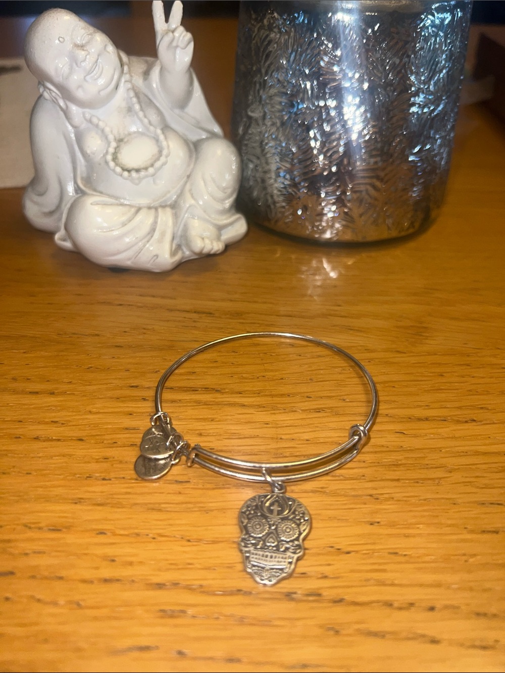 Alex and Ani  Sugar Skull Charm Bangle Bracelet  silver tone